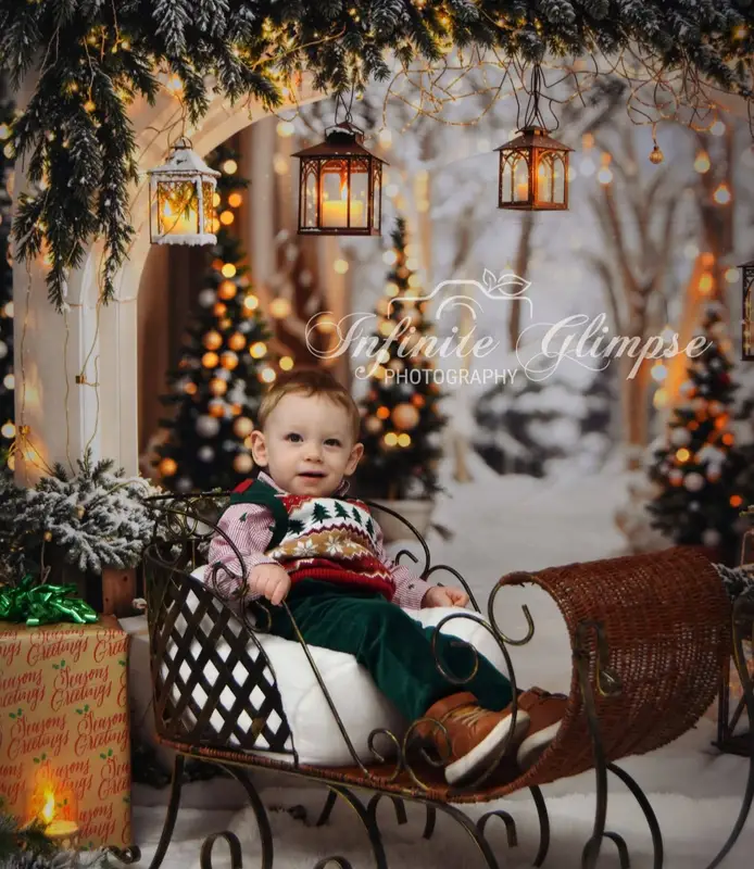 Kate Christmas Arch Garland Snow Trees Backdrop Designed by Emetselch - Image 15
