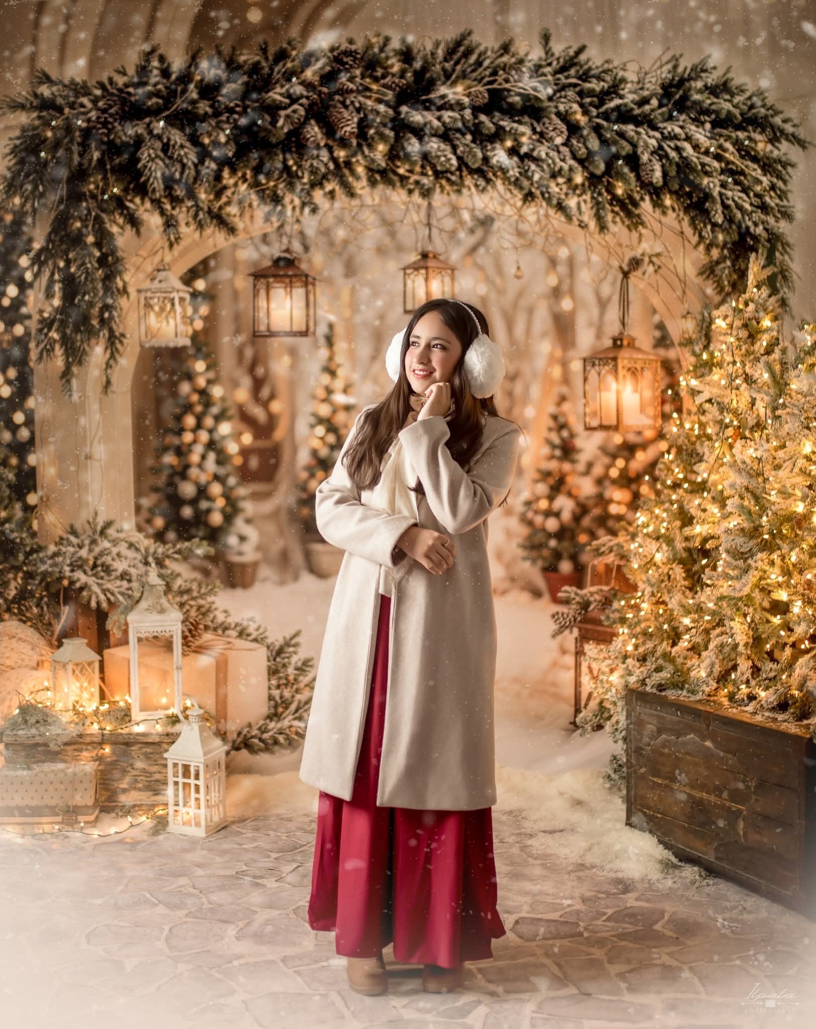 Kate Christmas Arch Garland Snow Trees Backdrop Designed by Emetselch - Image 16