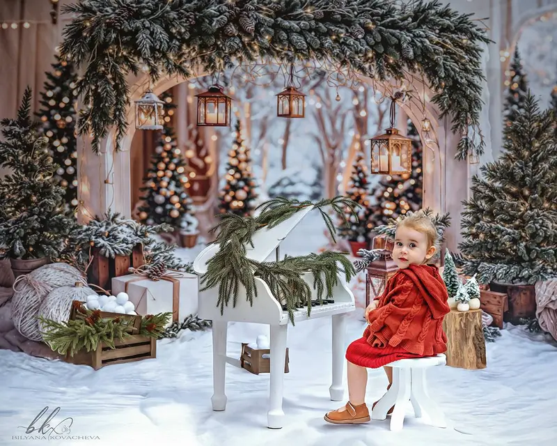 Kate Christmas Arch Garland Snow Trees Backdrop Designed by Emetselch - Image 17