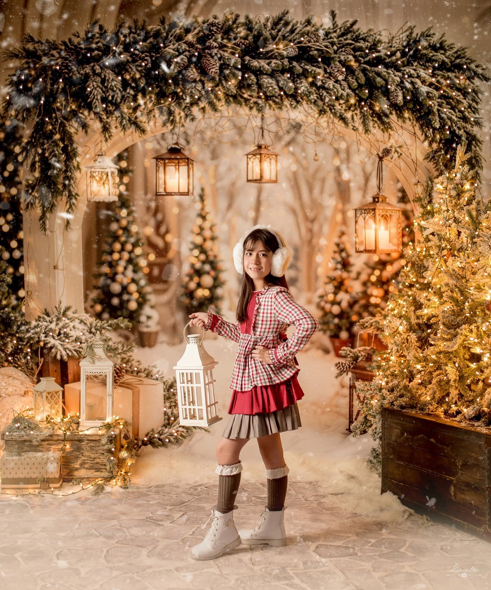Kate Christmas Arch Garland Snow Trees Backdrop Designed by Emetselch - Image 18