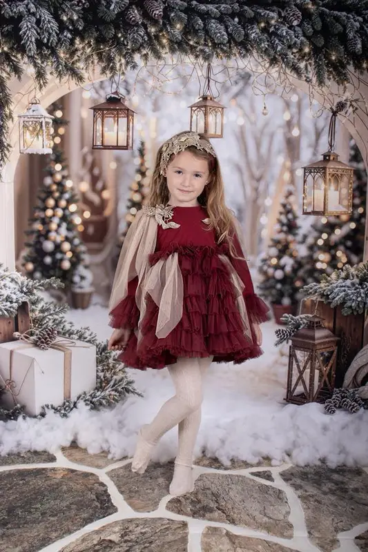 Kate Christmas Arch Garland Snow Trees Backdrop Designed by Emetselch - Image 22