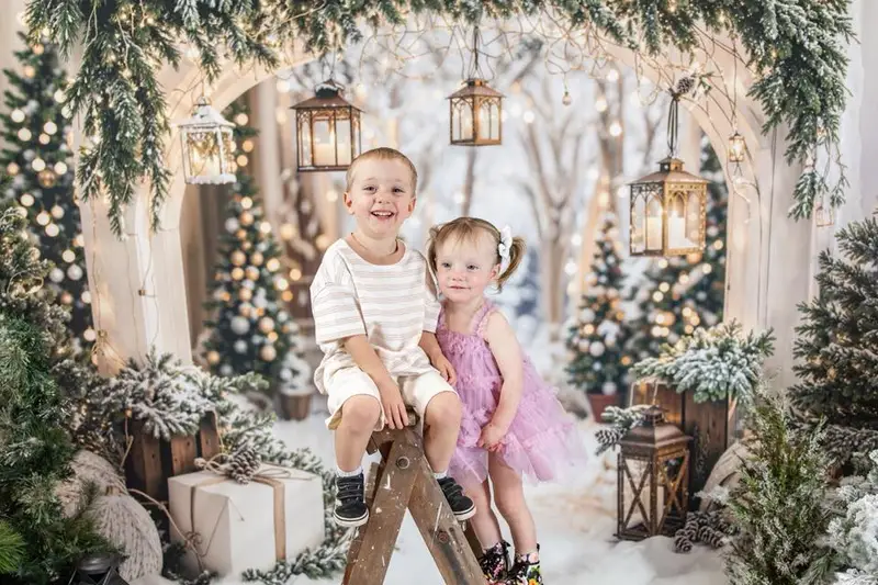 Kate Christmas Arch Garland Snow Trees Backdrop Designed by Emetselch - Image 23
