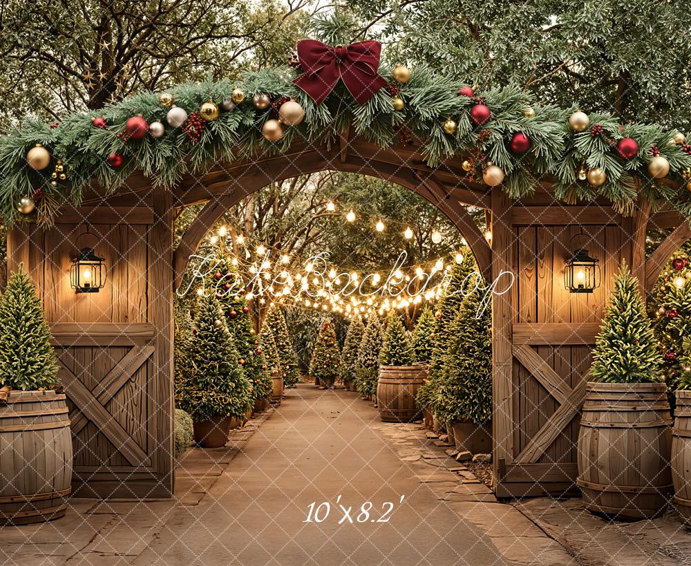 Kate Christmas Arch Garland Trees Fleece Backdrop Designed by Emetselch - Image 3