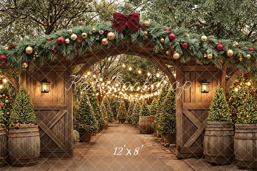 Kate Christmas Arch Garland Trees Fleece Backdrop Designed by Emetselch - Image 4