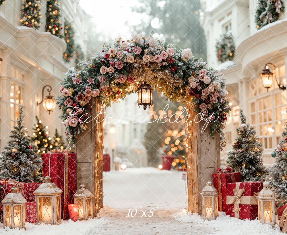 Kate Christmas Arch Presents Lanterns Fleece Backdrop Designed by Emetselch - Image 3