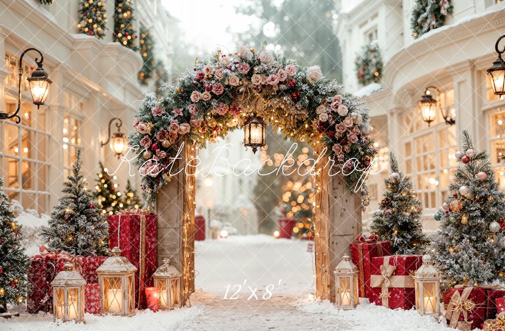 Kate Christmas Arch Presents Lanterns Fleece Backdrop Designed by Emetselch - Image 4
