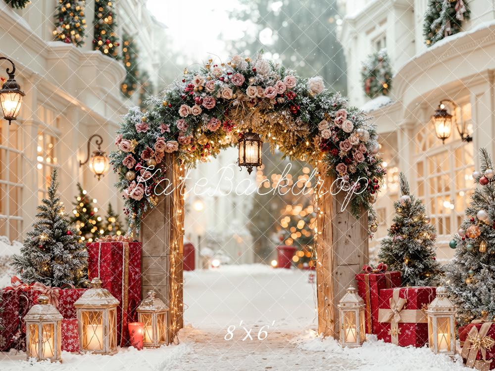 Kate Christmas Arch Door Snowy Street Backdrop Designed by Emetselch - Image 3