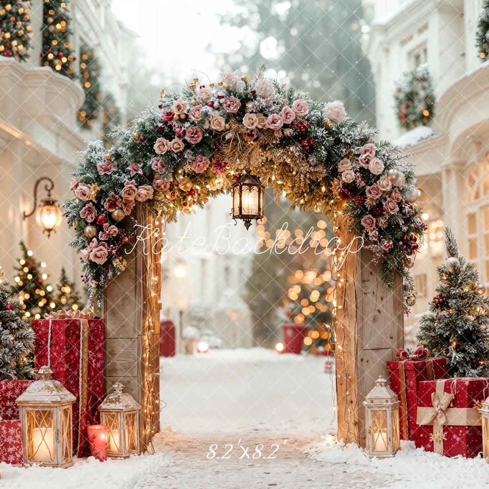 Kate Christmas Arch Door Snowy Street Backdrop Designed by Emetselch - Image 5