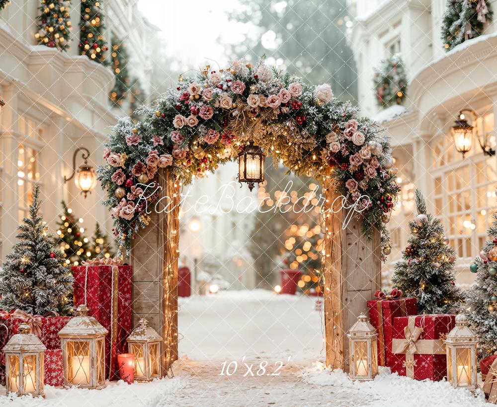 Kate Christmas Arch Door Snowy Street Backdrop Designed by Emetselch - Image 6