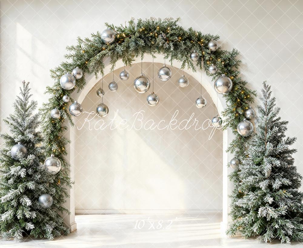 Kate Christmas Arch Silver Baubles Fleece Backdrop Designed by Emetselch - Image 3