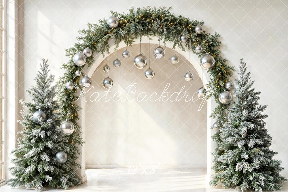 Kate Christmas Arch Silver Baubles Fleece Backdrop Designed by Emetselch - Image 4