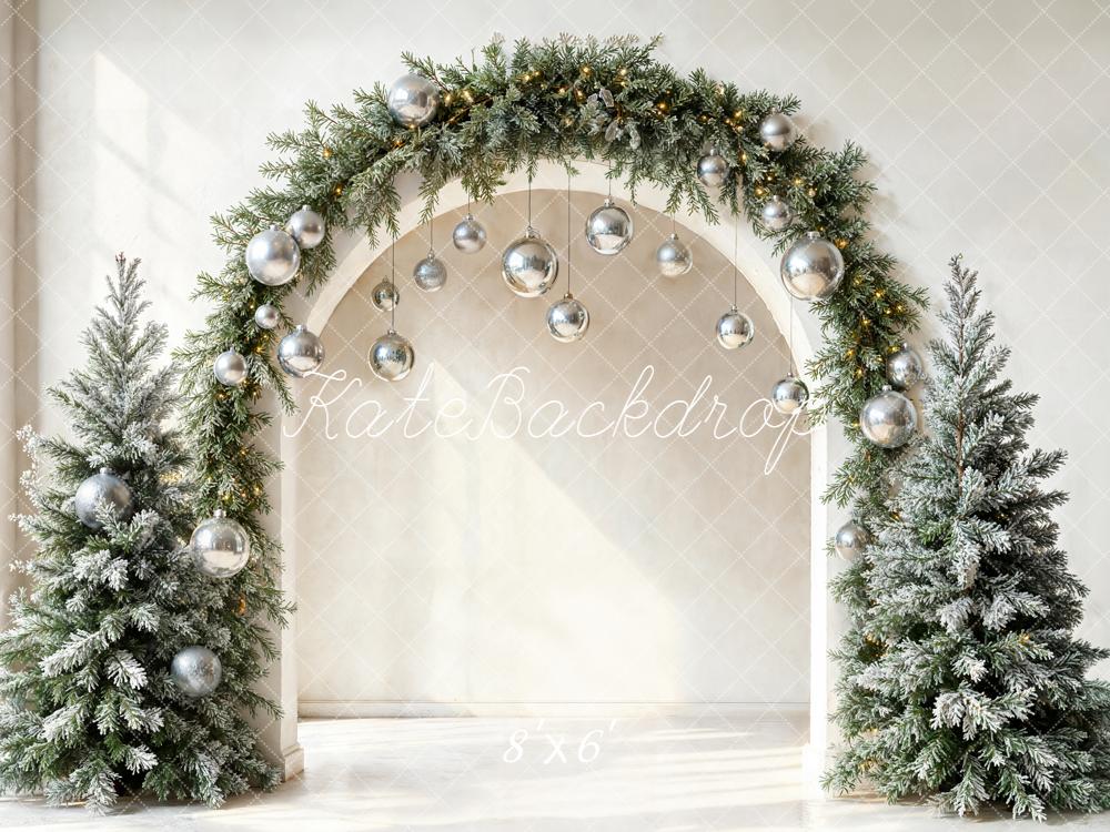 Kate Christmas Arch Silver Baubles Frosted Trees Backdrop Designed by Emetselch - Image 3