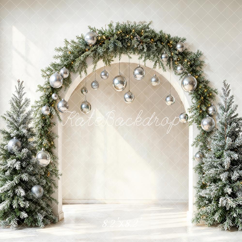 Kate Christmas Arch Silver Baubles Frosted Trees Backdrop Designed by Emetselch - Image 5