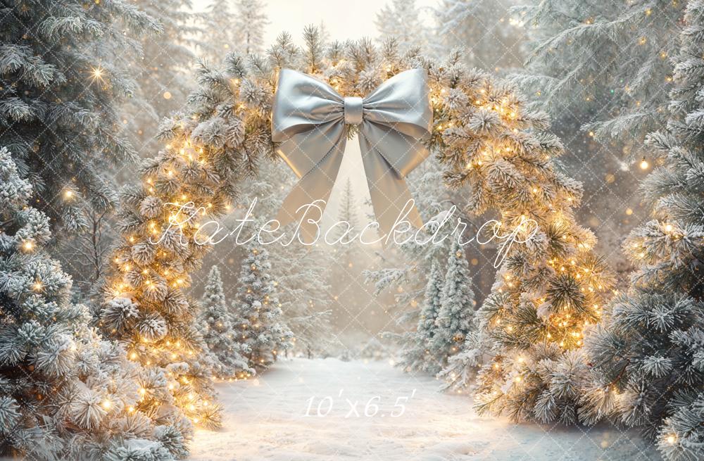 Kate Christmas Arch Snowy Trees Fleece Backdrop Designed by Emetselch - Image 2