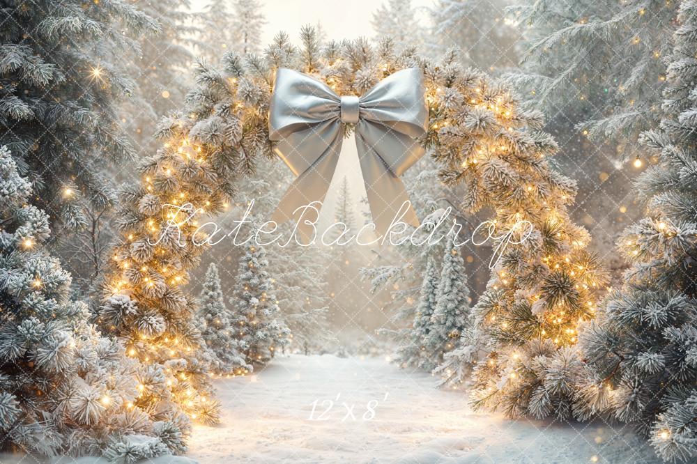 Kate Christmas Arch Snowy Trees Fleece Backdrop Designed by Emetselch - Image 4