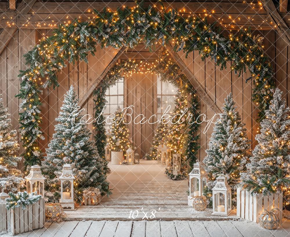 Kate Christmas Arch Snowy Trees Lanterns Fleece Backdrop Designed by Emetselch - Image 3