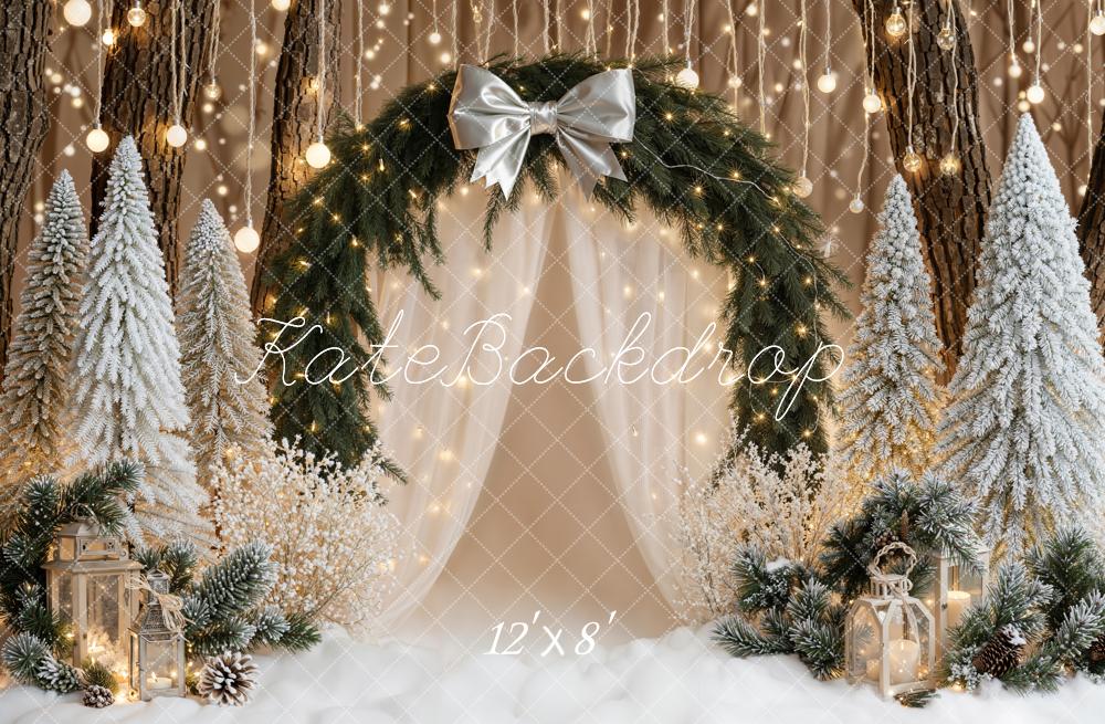 Kate Christmas Arch Snowy Trees Lights Fleece Backdrop Designed by Emetselch - Image 4