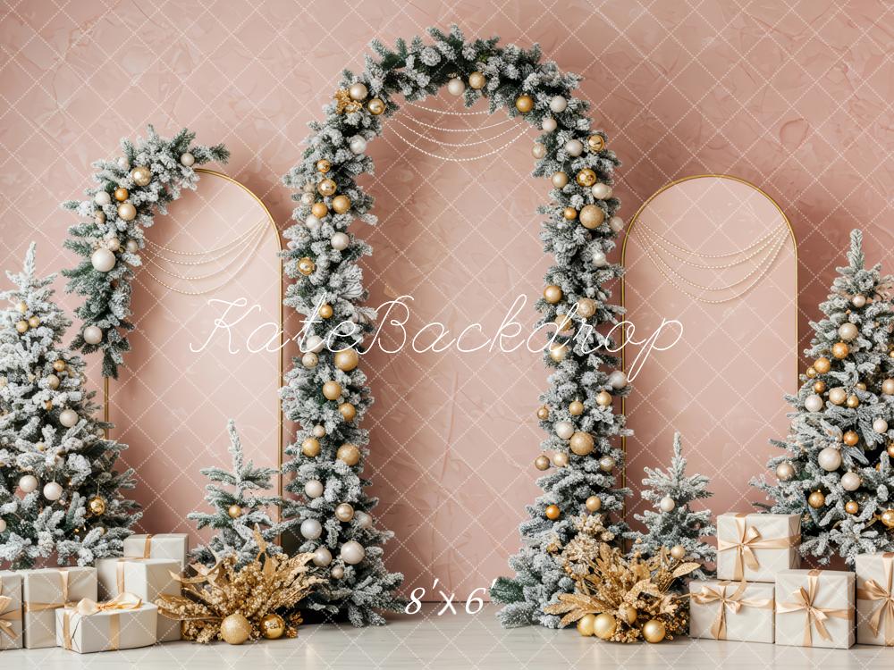 Kate Christmas Arch Snowy Trees Presents Pink Backdrop Designed by Patty Robert - Image 3
