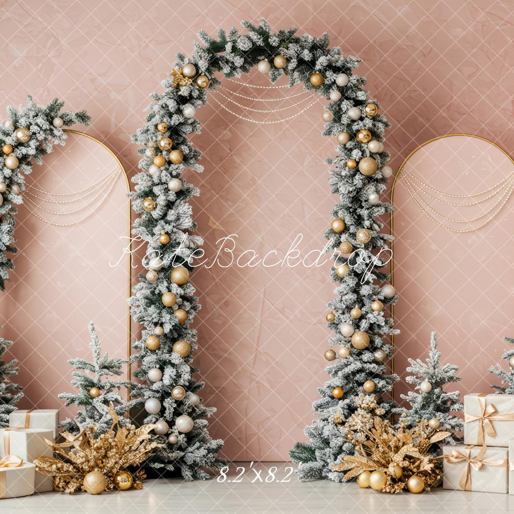 Kate Christmas Arch Snowy Trees Presents Pink Backdrop Designed by Patty Robert - Image 5