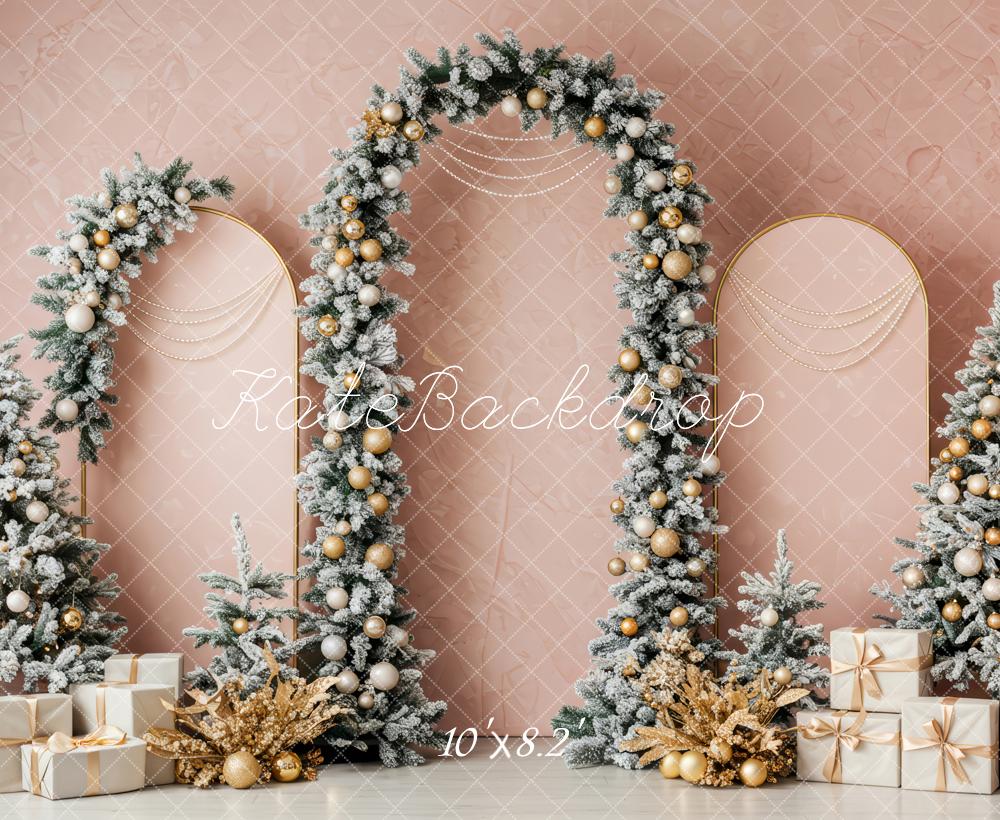 Kate Christmas Arch Snowy Trees Presents Pink Backdrop Designed by Patty Robert - Image 6