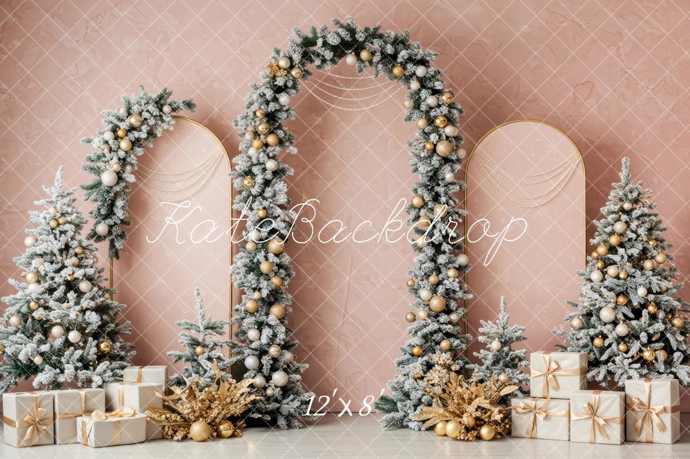 Kate Christmas Arch Trees Pink Wall Fleece Backdrop Designed by Patty Robert - Image 4