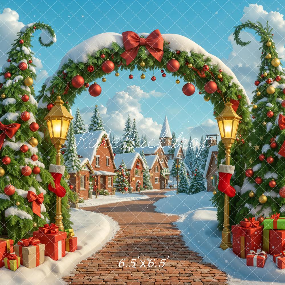 Kate Christmas Arch Trees Snow Village Backdrop Designed by Emetselch - Image 2