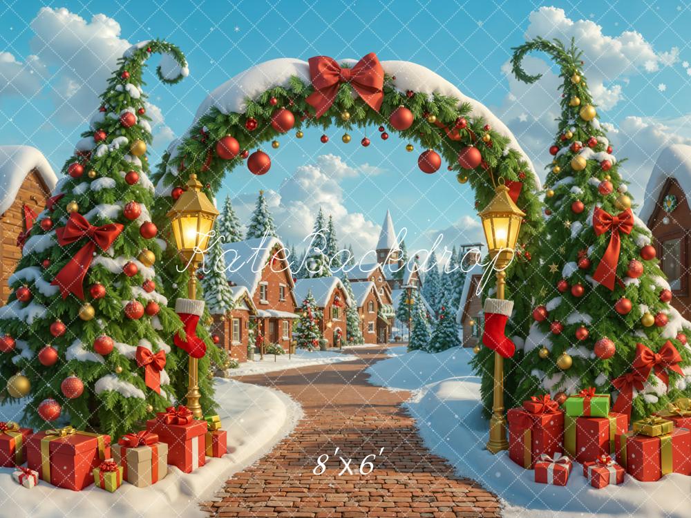 Kate Christmas Arch Trees Snow Village Backdrop Designed by Emetselch - Image 3