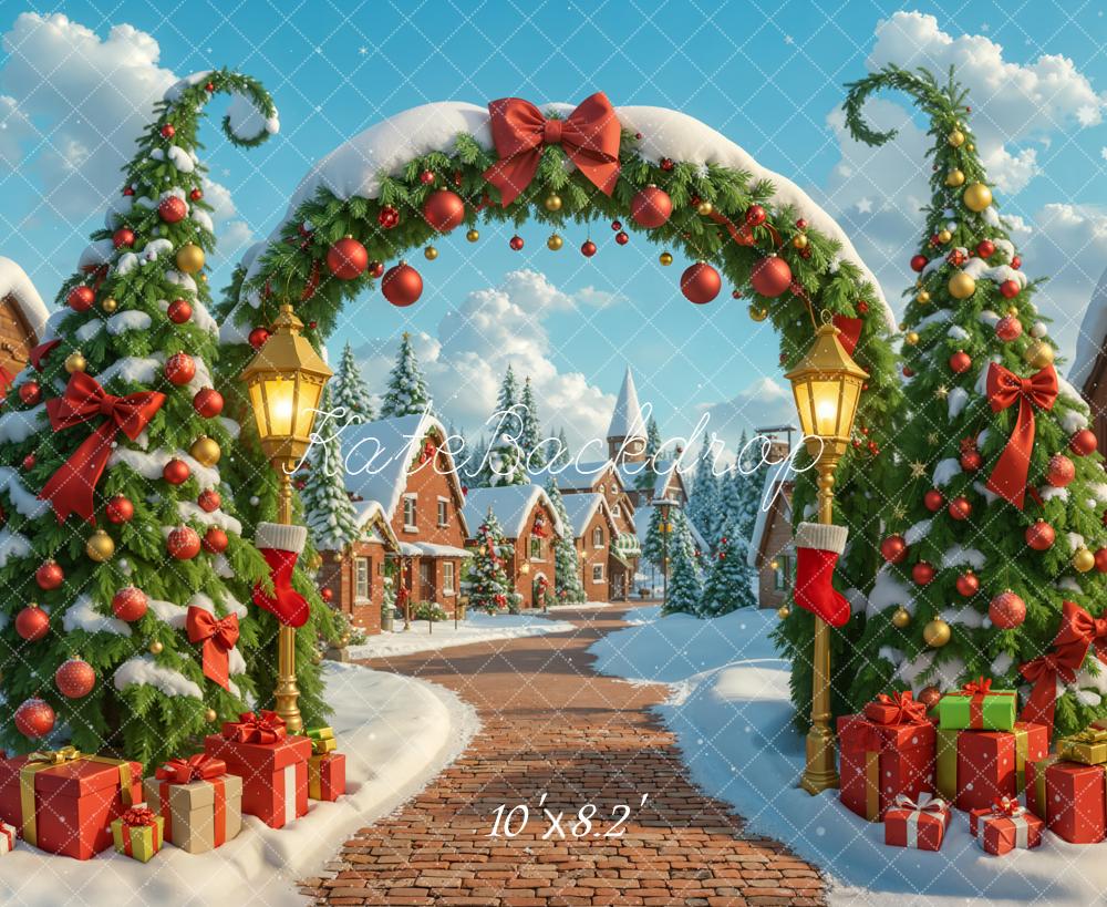 Kate Christmas Arch Trees Snow Village Backdrop Designed by Emetselch - Image 6