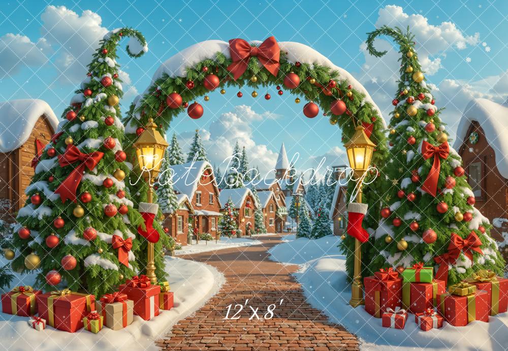 Kate Christmas Arch Trees Snow Village Backdrop Designed by Emetselch - Image 8
