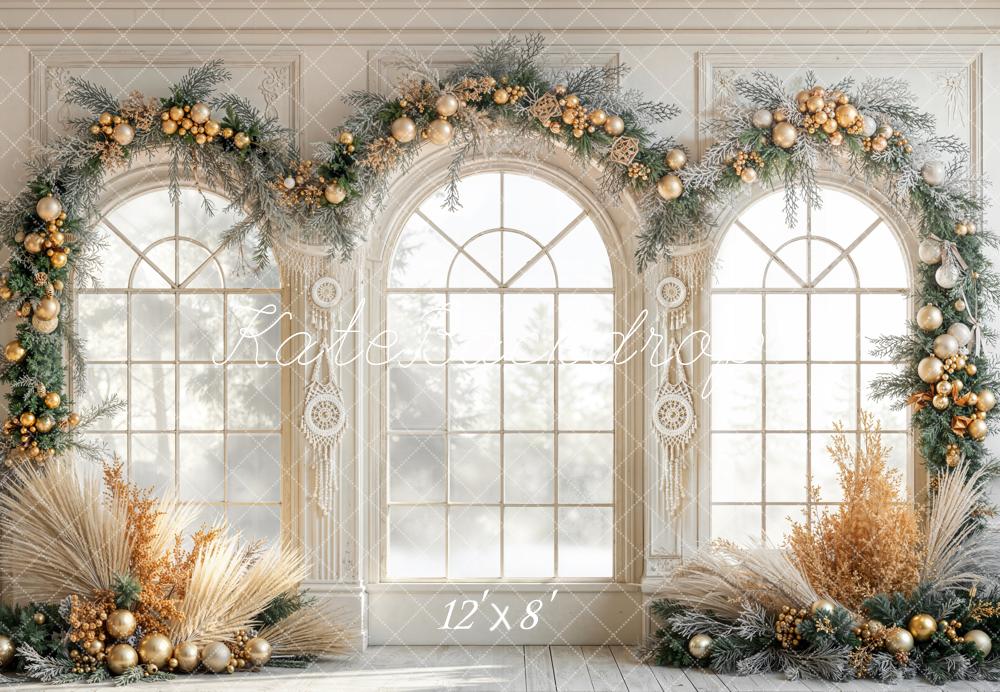 Kate Christmas Arch Windows Garland Fleece Backdrop Designed by Emetselch - Image 4