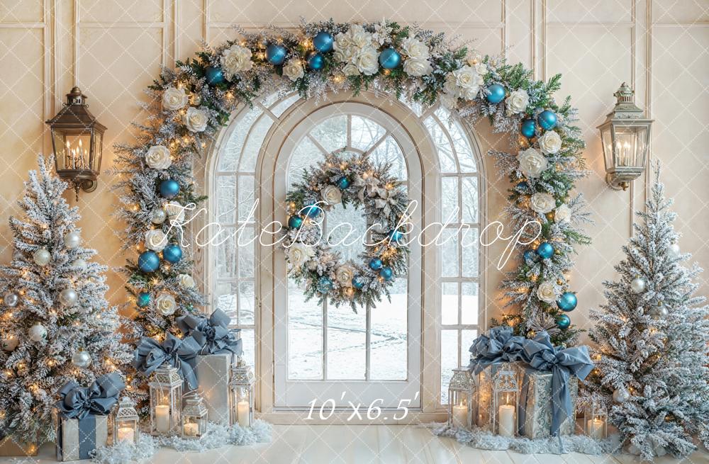 Kate Christmas Arch Wreath Trees Fleece Backdrop Designed by Emetselch - Image 2