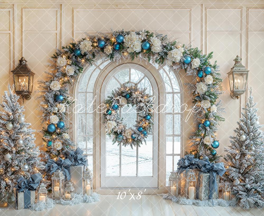 Kate Christmas Arch Wreath Trees Fleece Backdrop Designed by Emetselch - Image 3