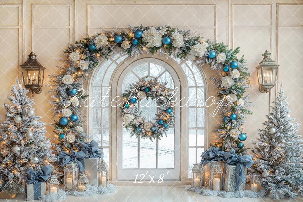 Kate Christmas Arch Wreath Trees Fleece Backdrop Designed by Emetselch - Image 4