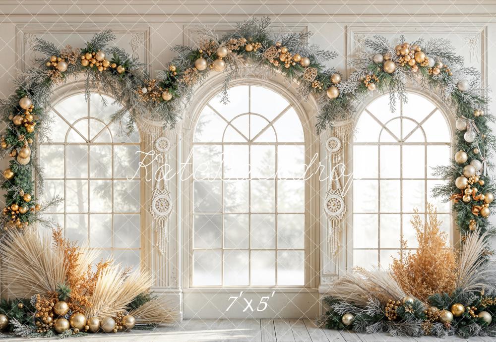 Kate Christmas Arched Windows Boho Garland Backdrop Designed by Emetselch