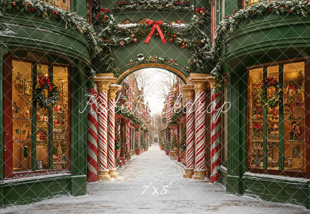 Kate Christmas Archway Candy Cane Green Backdrop Designed by Emetselch