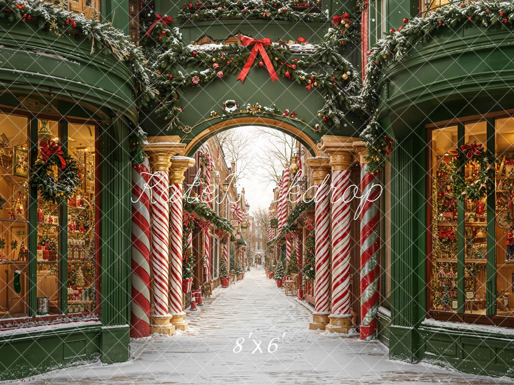 Kate Christmas Archway Candy Cane Green Backdrop Designed by Emetselch - Image 3