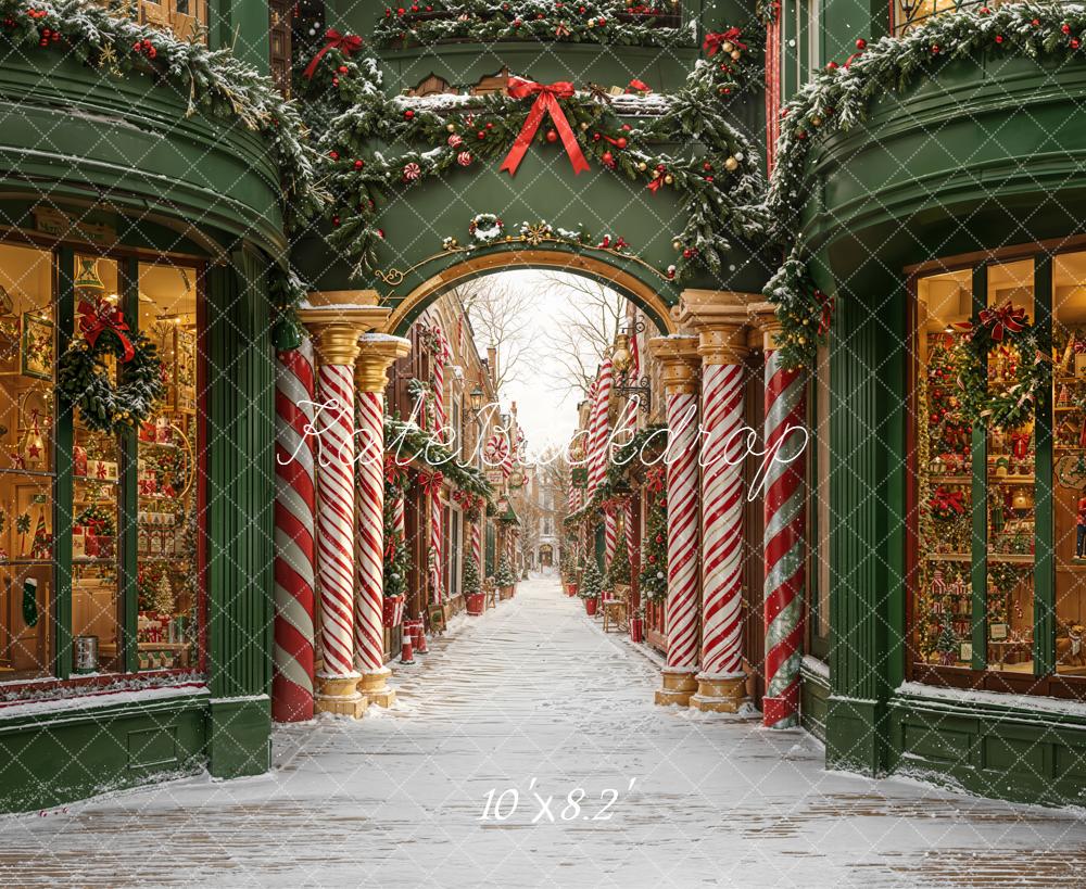 Kate Christmas Archway Candy Cane Green Backdrop Designed by Emetselch - Image 6