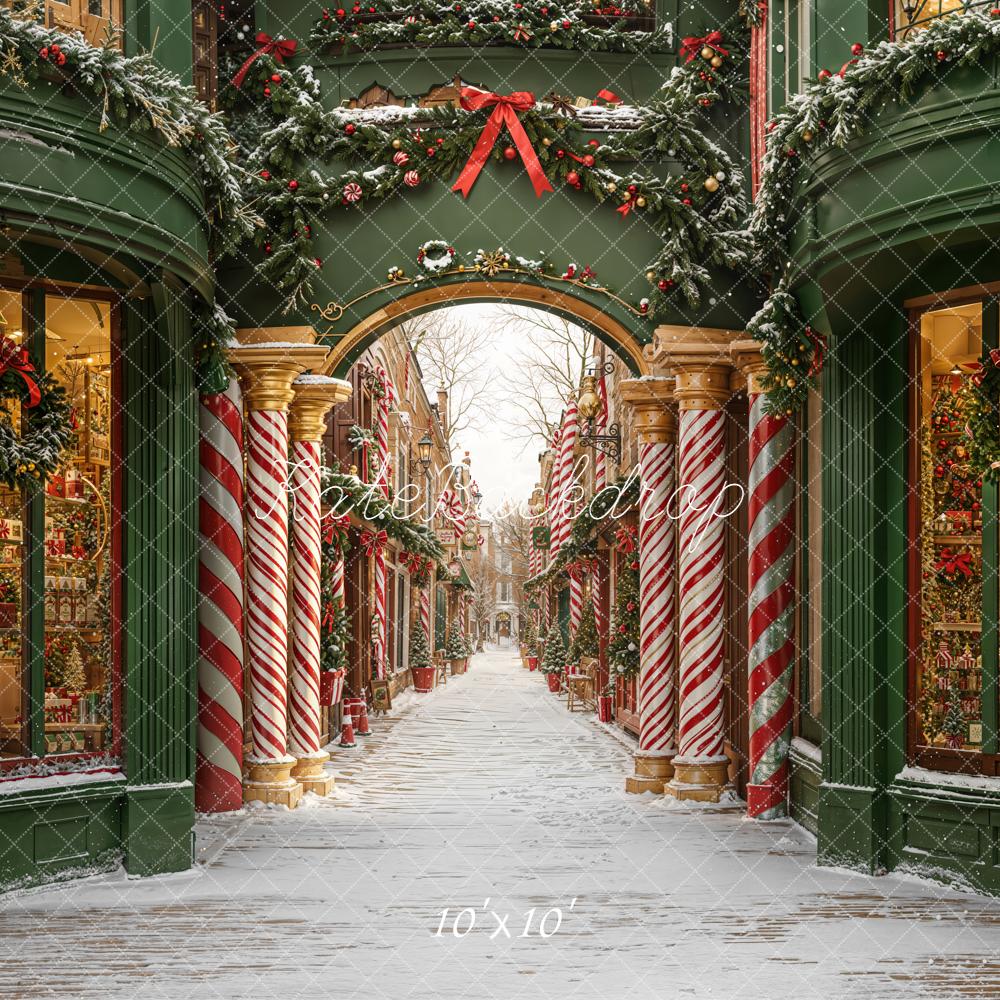 Kate Christmas Archway Candy Cane Green Backdrop Designed by Emetselch - Image 7