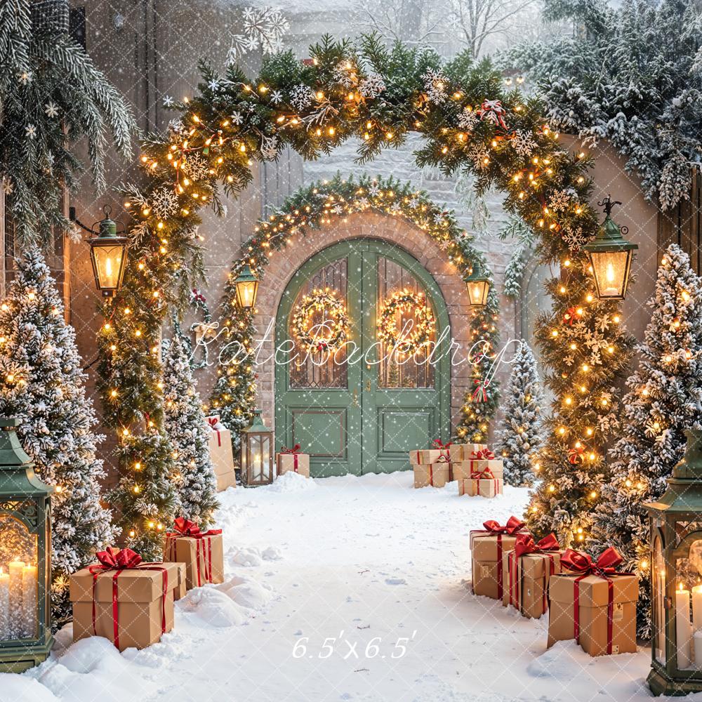 Kate Christmas Archway Wreaths Gifts Snow Backdrop Designed by Emetselch - Image 2