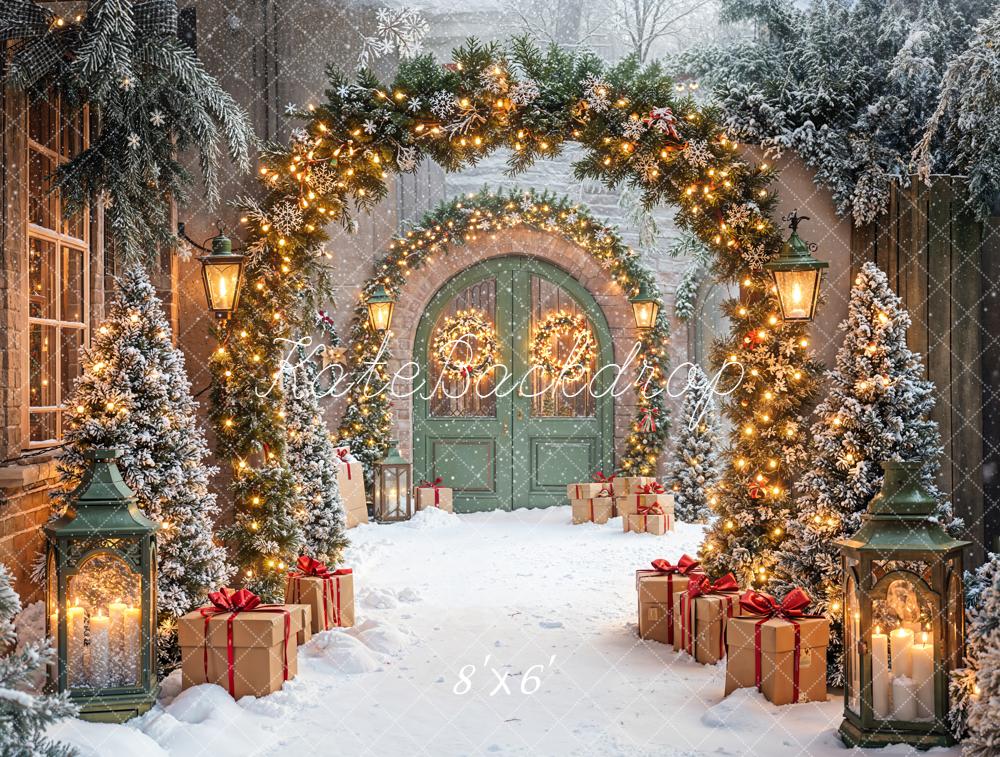 Kate Christmas Archway Wreaths Gifts Snow Backdrop Designed by Emetselch - Image 3