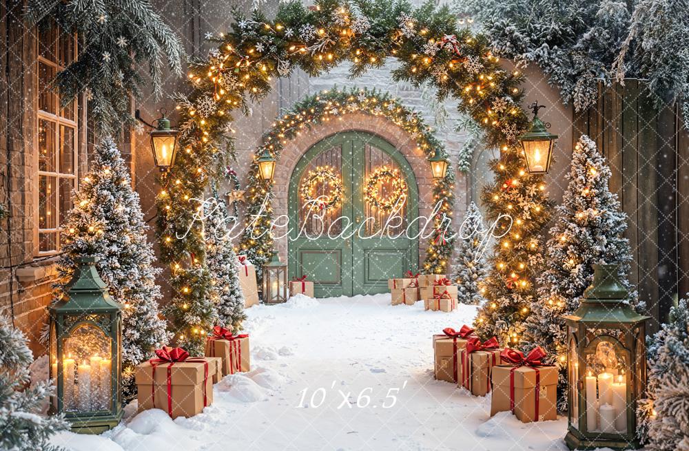 Kate Christmas Archway Wreaths Gifts Snow Backdrop Designed by Emetselch - Image 4