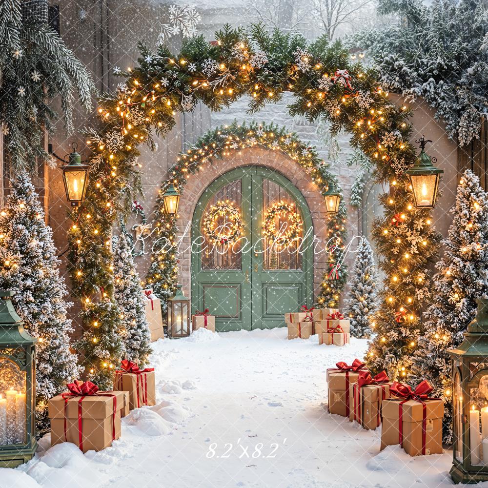 Kate Christmas Archway Wreaths Gifts Snow Backdrop Designed by Emetselch - Image 5
