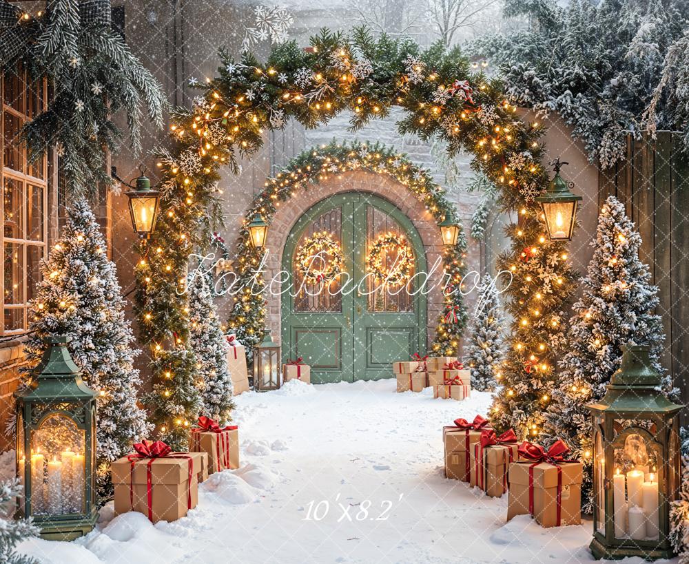 Kate Christmas Archway Wreaths Gifts Snow Backdrop Designed by Emetselch - Image 6