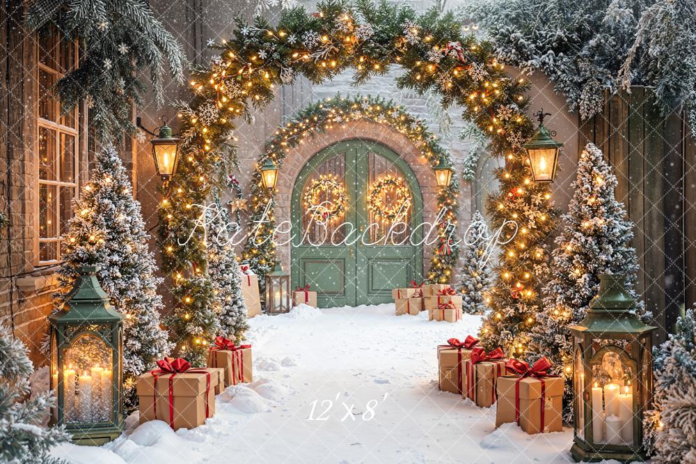 Kate Christmas Archway Wreaths Gifts Snow Backdrop Designed by Emetselch - Image 8