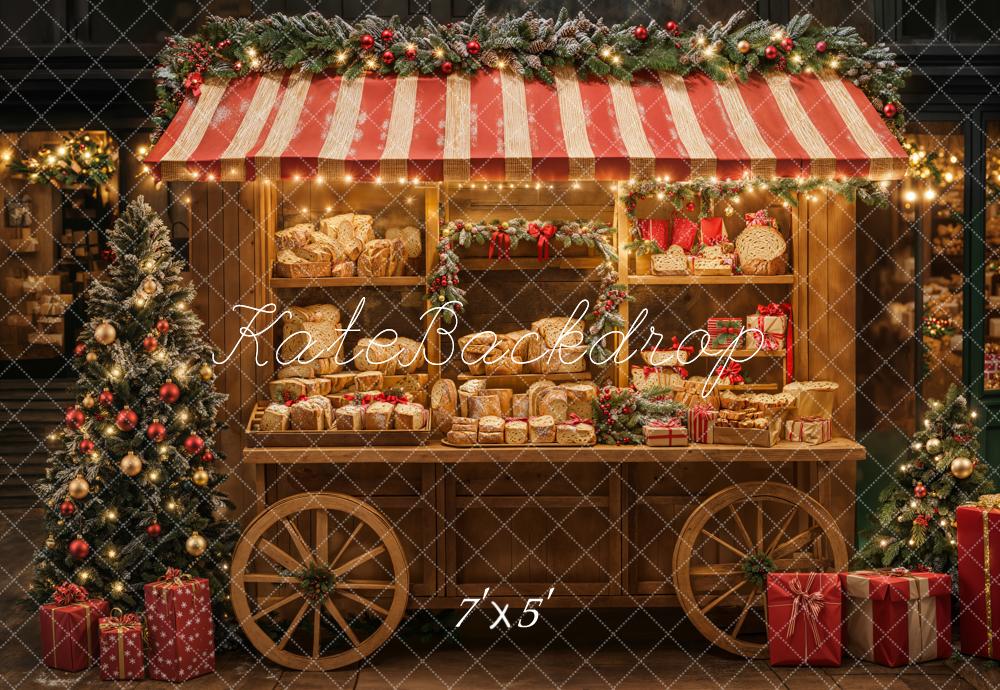 Kate Christmas Bakery Cart Red Stripe Backdrop Designed by Emetselch - Image 2