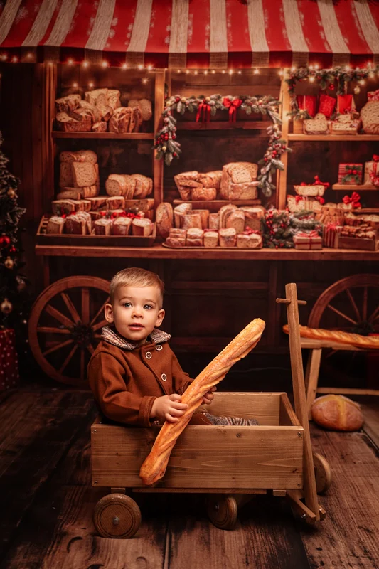 Kate Christmas Bakery Cart Red Stripe Backdrop Designed by Emetselch - Image 3