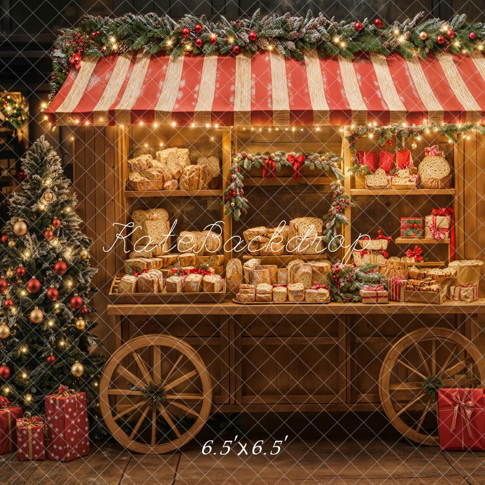 Kate Christmas Bakery Cart Red Stripe Backdrop Designed by Emetselch - Image 4