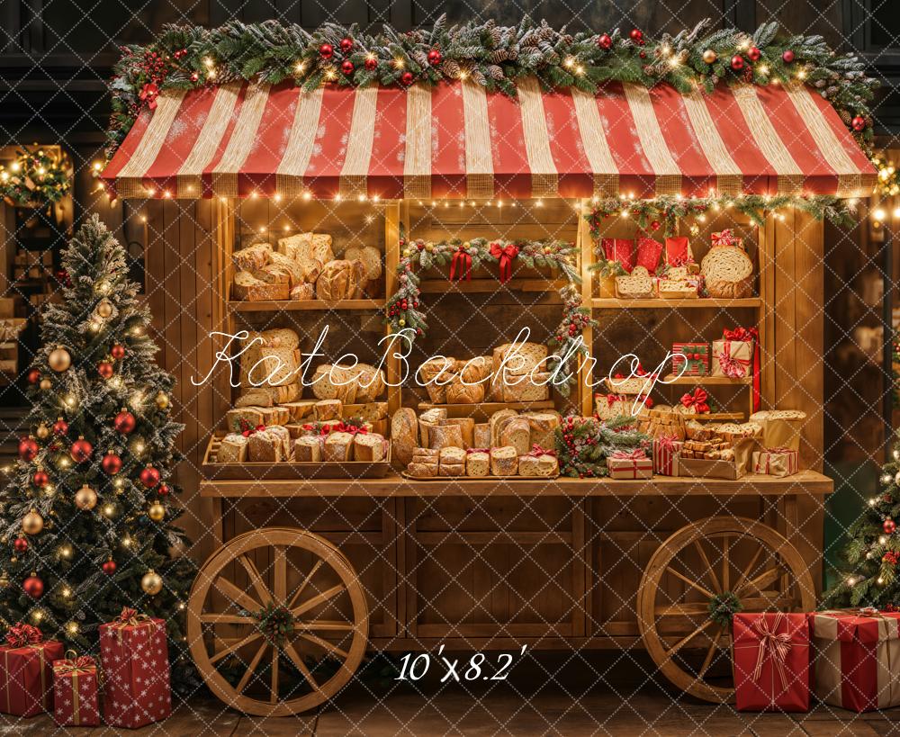 Kate Christmas Bakery Cart Red Stripe Backdrop Designed by Emetselch - Image 5