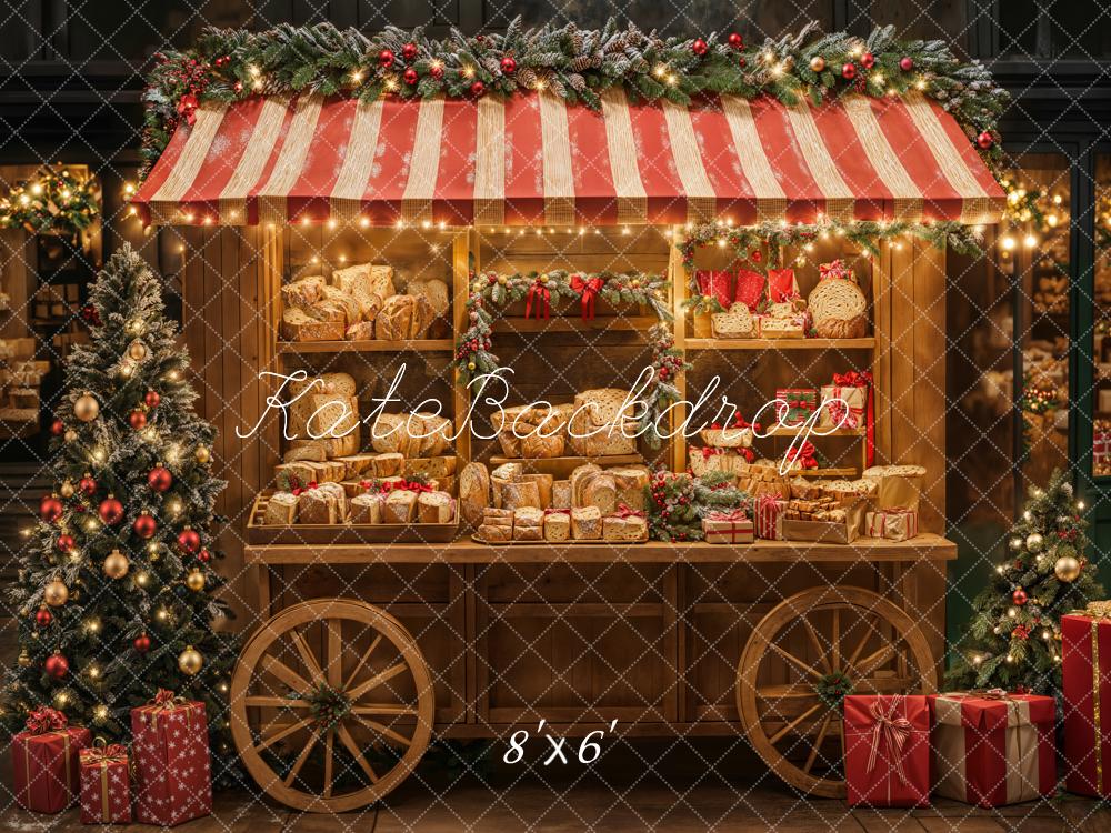 Kate Christmas Bakery Cart Red Stripe Backdrop Designed by Emetselch - Image 7