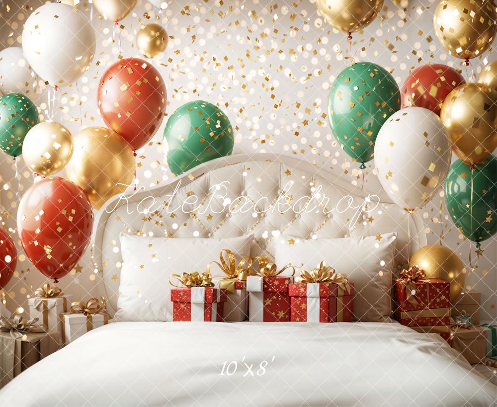 Kate Christmas Balloons Presents Bed Fleece Backdrop Designed by Emetselch - Image 3